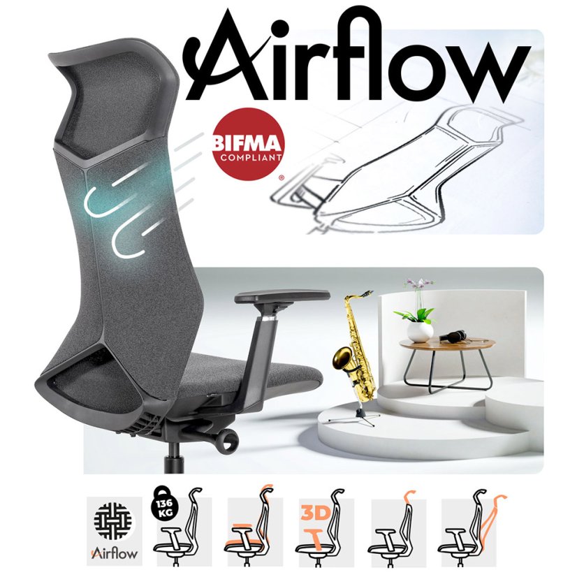 Ergonomická kancelárska stolička MOSH Airflow 502 - šedá