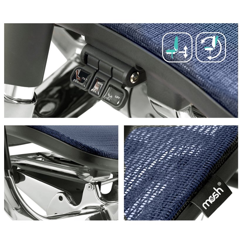 Ergonomická sieťovaná kancelárska stolička MOSH Airflow 702 – modrá