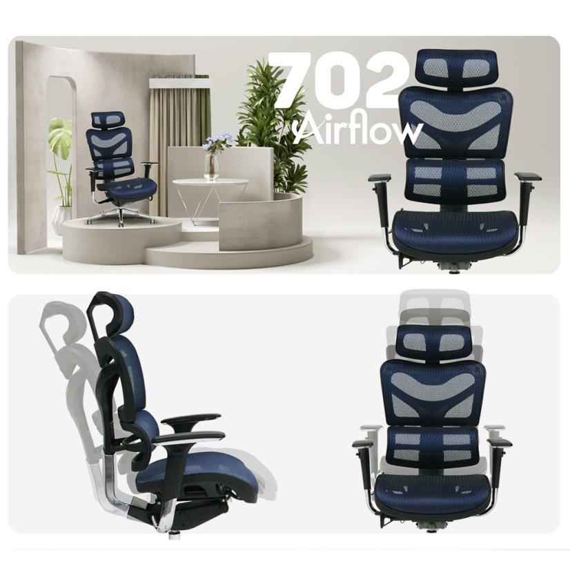 Ergonomická sieťovaná kancelárska stolička MOSH Airflow 702 – modrá