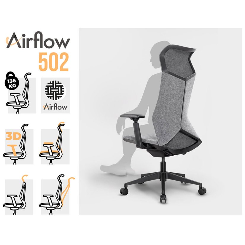 Ergonomická kancelárska stolička MOSH Airflow 502 - šedá