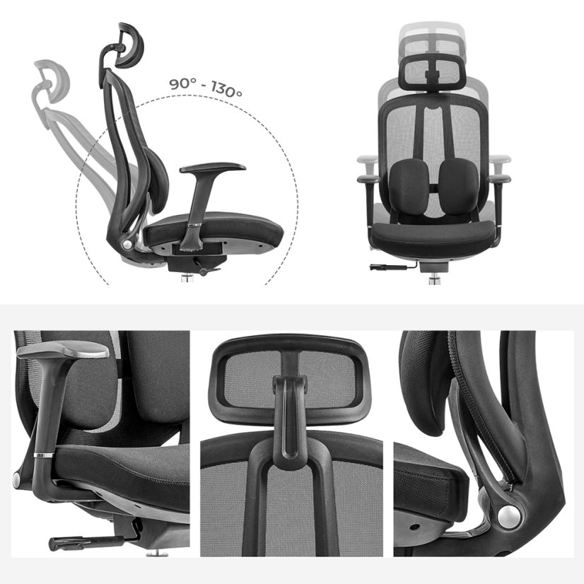 Ergonomická sieťovaná kancelárska stolička MOSH Airflow 616 – čierna