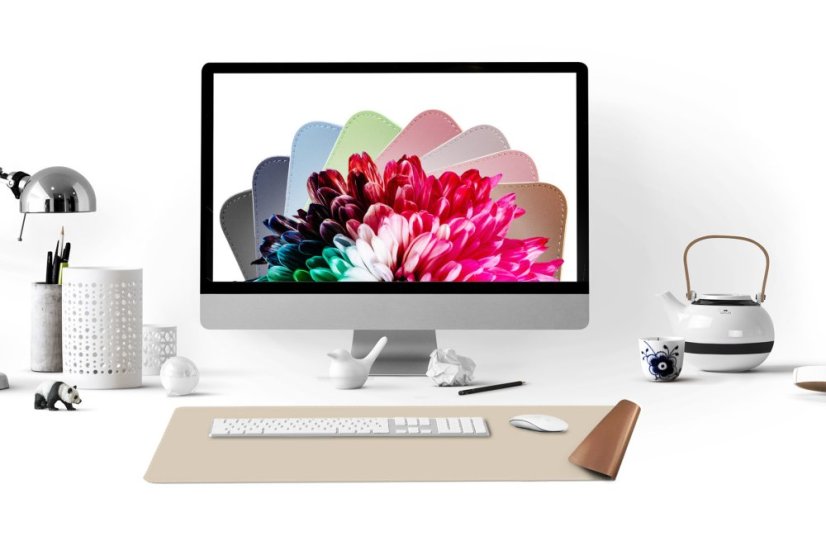 Dubbelsidig mus- och tangentbordsunderlägg MOSH i läder, grå/vit / choklad, 70 x 35 cm