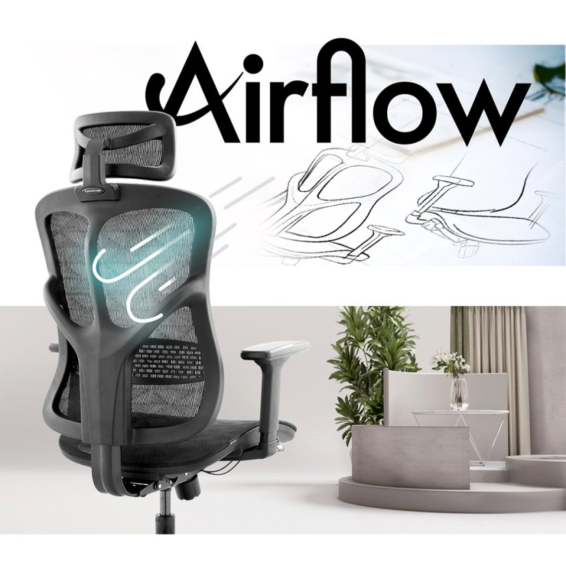 Ergonomická sieťovaná kancelárska stolička MOSH Airflow 521 – čierna