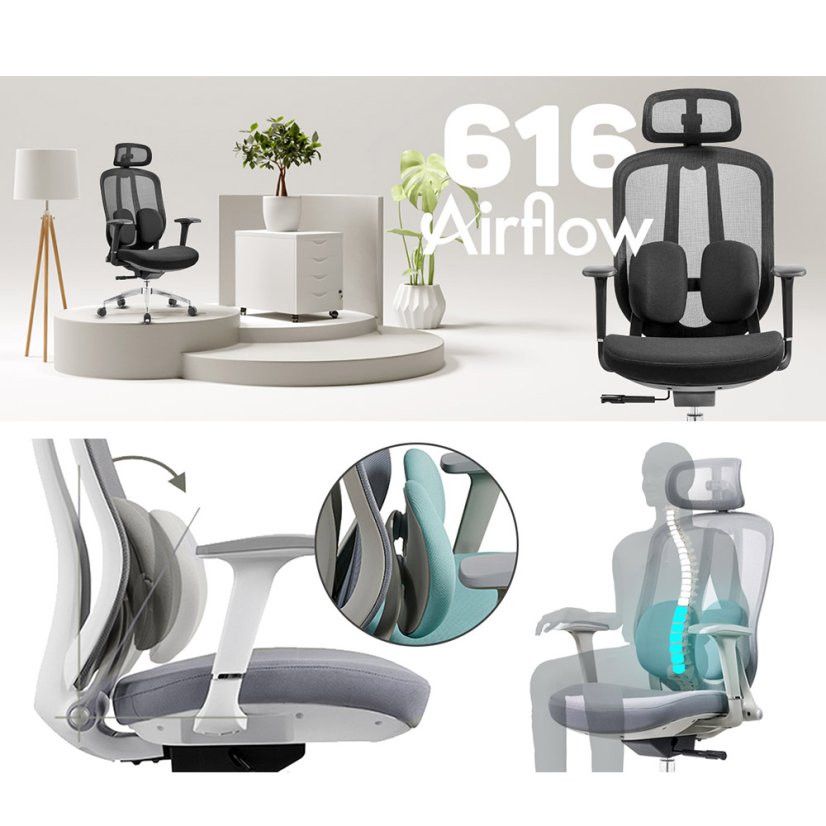 Ergonomická sieťovaná kancelárska stolička MOSH Airflow 616 – čierna
