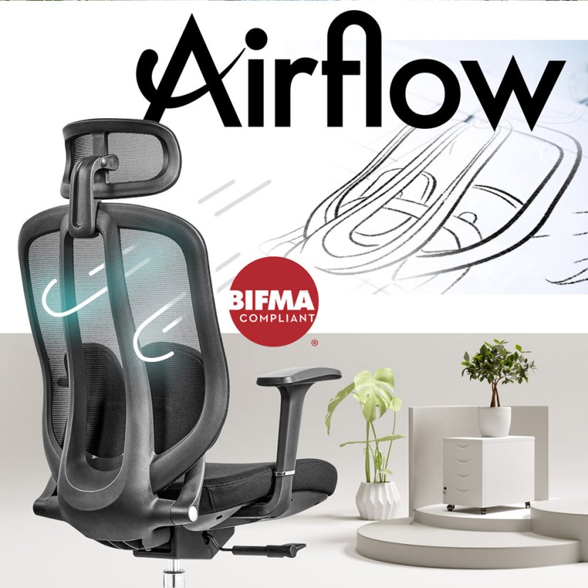 Ergonomická sieťovaná kancelárska stolička MOSH Airflow 616 – čierna