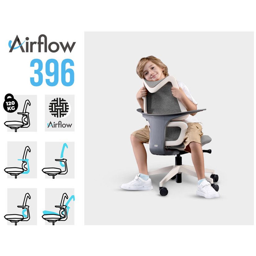 Ergonomická detská stolička MOSH Airflow 396 – sivá