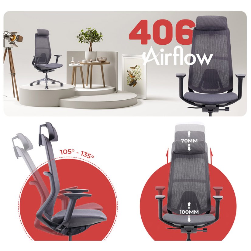 Ergonomická síťovaná kancelářská židle MOSH Airflow 406 – černá