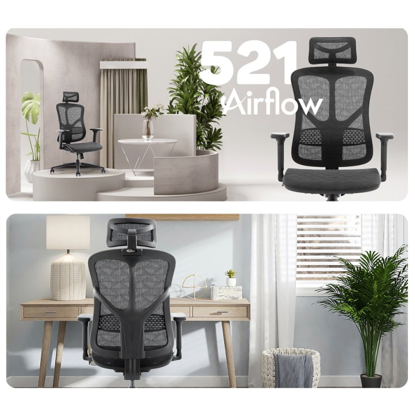 Ergonomická sieťovaná kancelárska stolička MOSH Airflow 521 – čierna