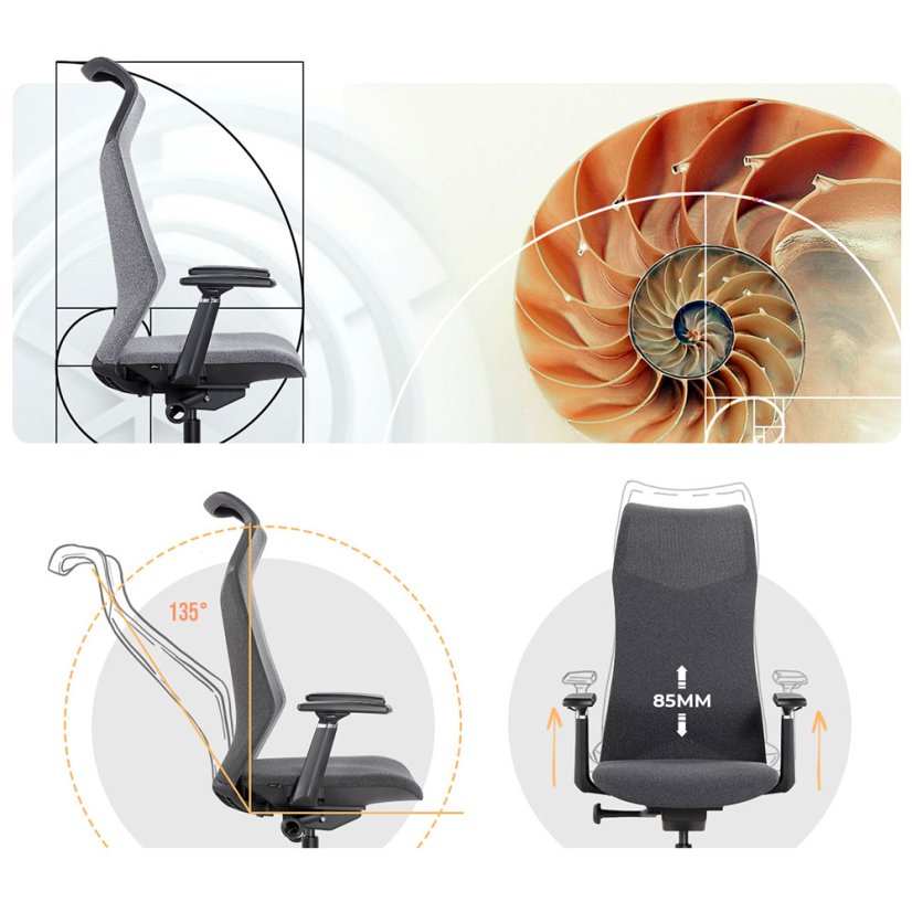 Ergonomická kancelárska stolička MOSH Airflow 502 - šedá