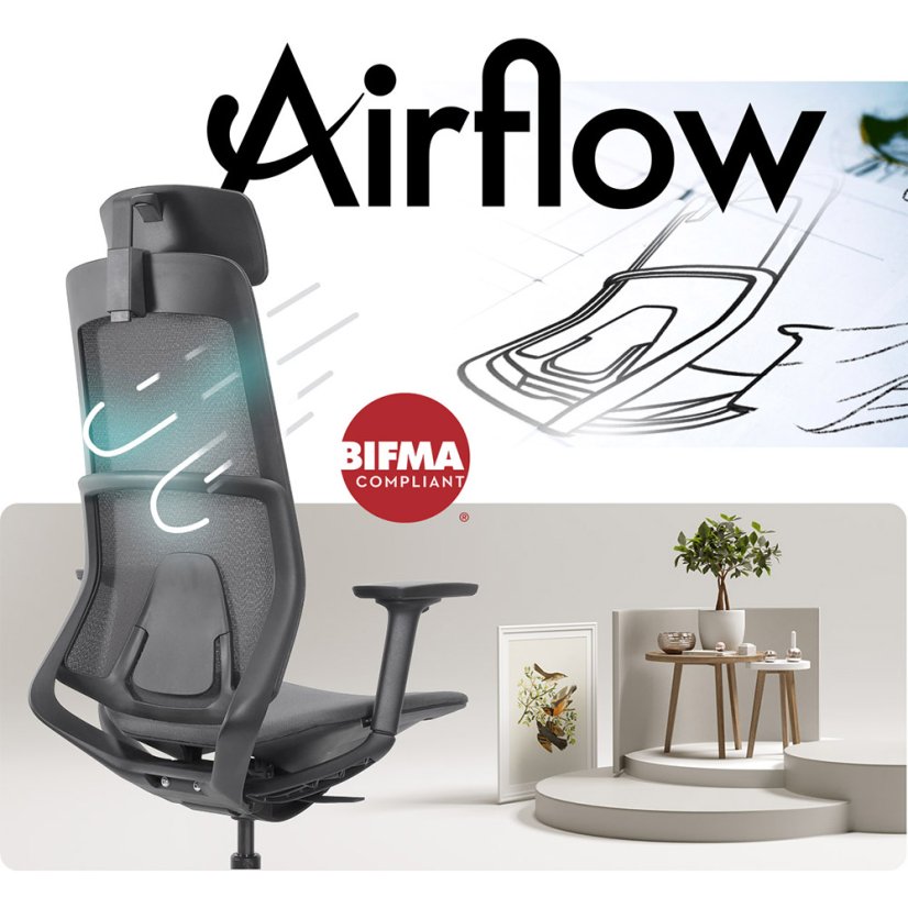 Ergonomická síťovaná kancelářská židle MOSH Airflow 406 – černá