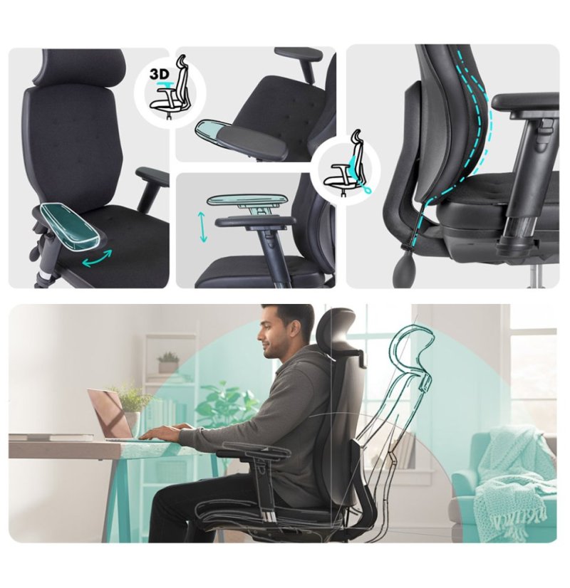 Ergonomická kancelárska stolička MOSH Elite H –  čierna