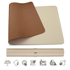 Dubbelsidig mus- och tangentbordsunderlägg MOSH i läder, grå/vit / choklad, 70 x 35 cm