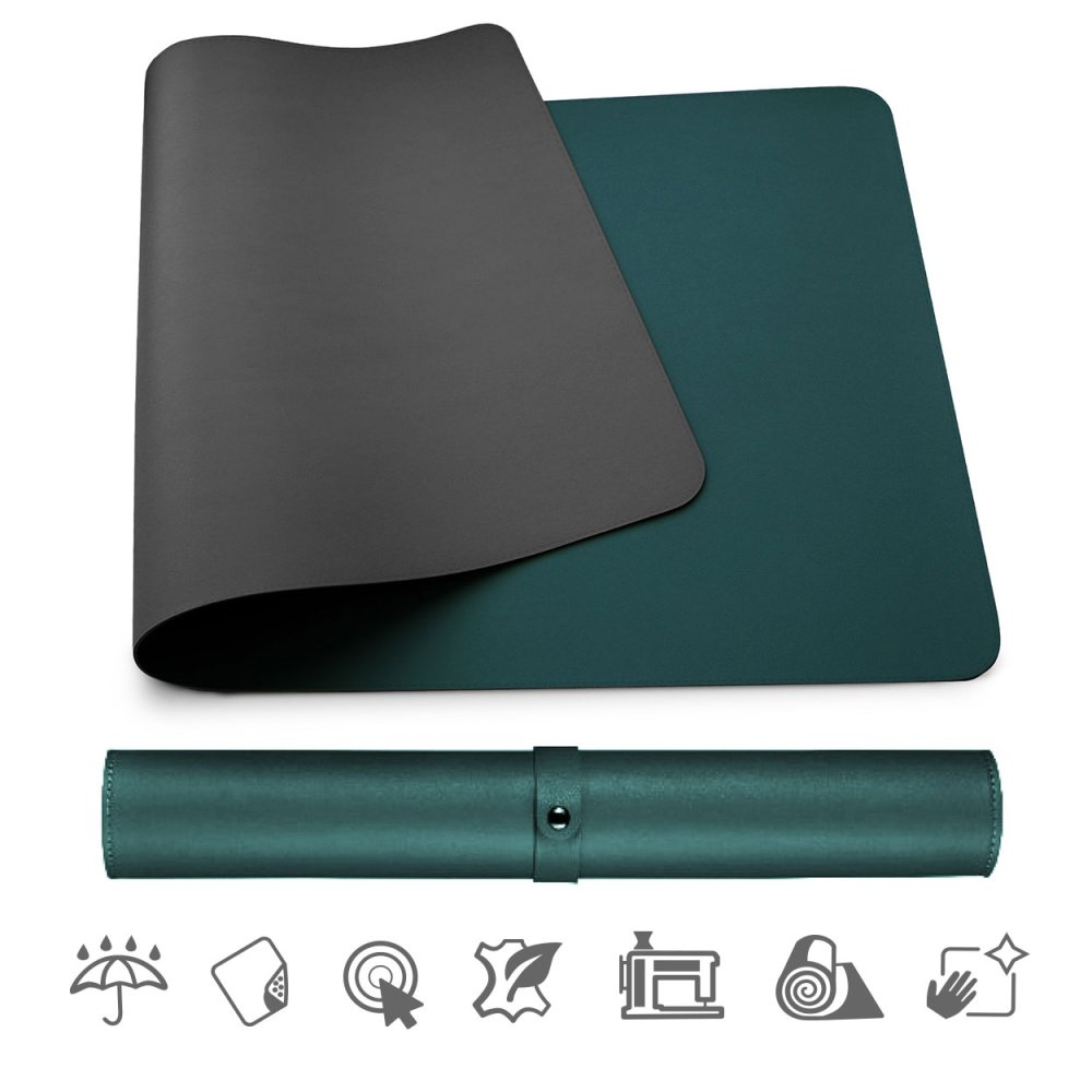 Oboustranná podložka pod myš a klávesnici MOSH kožená, tmavě zelená/černá, 70 x 35 cm Medium (70 x 35 cm)