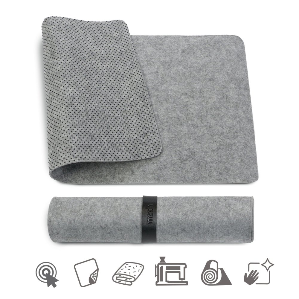 Podložka pod myš a klávesnici MOSH plstěná, šedá, M,L Medium (70 x 35 cm)