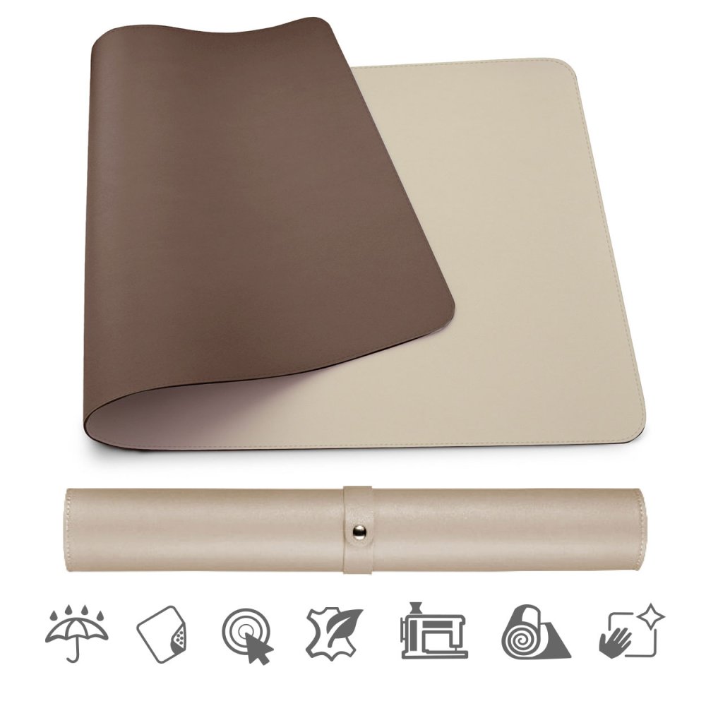 Oboustranná podložka pod myš a klávesnici MOSH kožená, šedo bílá / čokoládová, 70 x 35 cm Medium (70 x 35 cm)